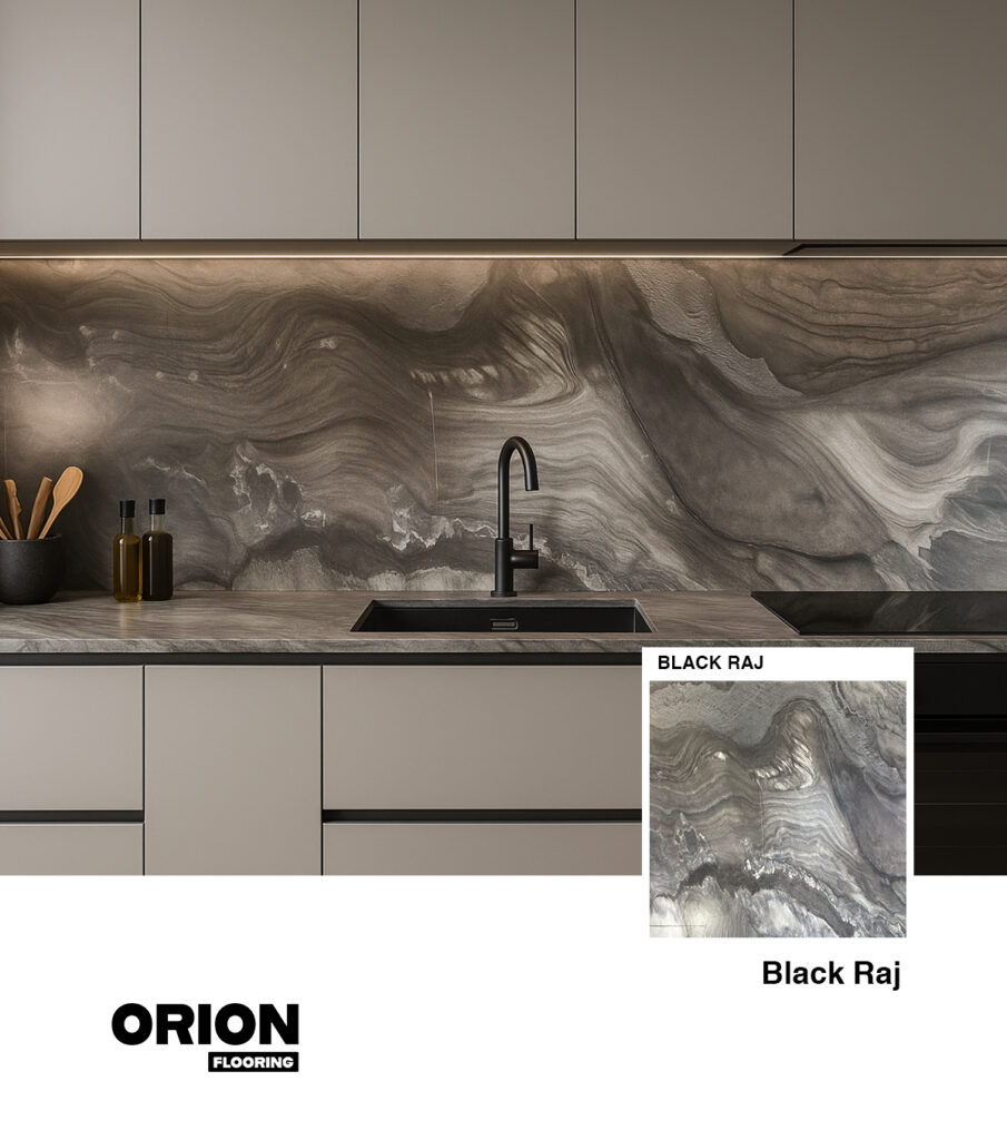 Luxurious deep-black natural stone with refined texture