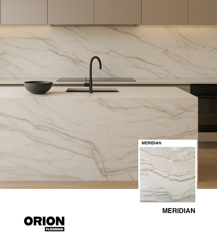 Luxurious natural quartzite with soft white and gray veining