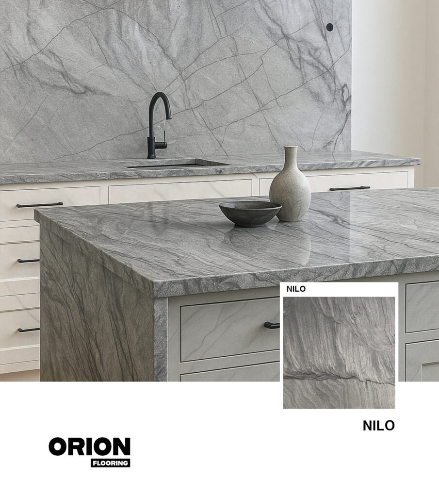 Classic gray natural granite with soft patterns and balanced tones