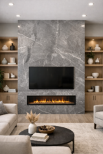 The SYBIL SILVER Porcelain Tile features a sleek stone-look design with soft silver and gray tones and subtle natural movement.