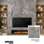 The SYBIL SILVER Porcelain Tile features a sleek stone-look design with soft silver and gray tones and subtle natural movement.