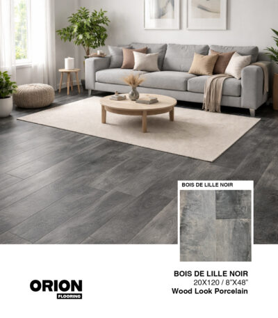 Shop Bois De Lille Noir wood look porcelain tile flooring. Waterproof, durable, and perfect for kitchen, bathroom, and living room spaces.