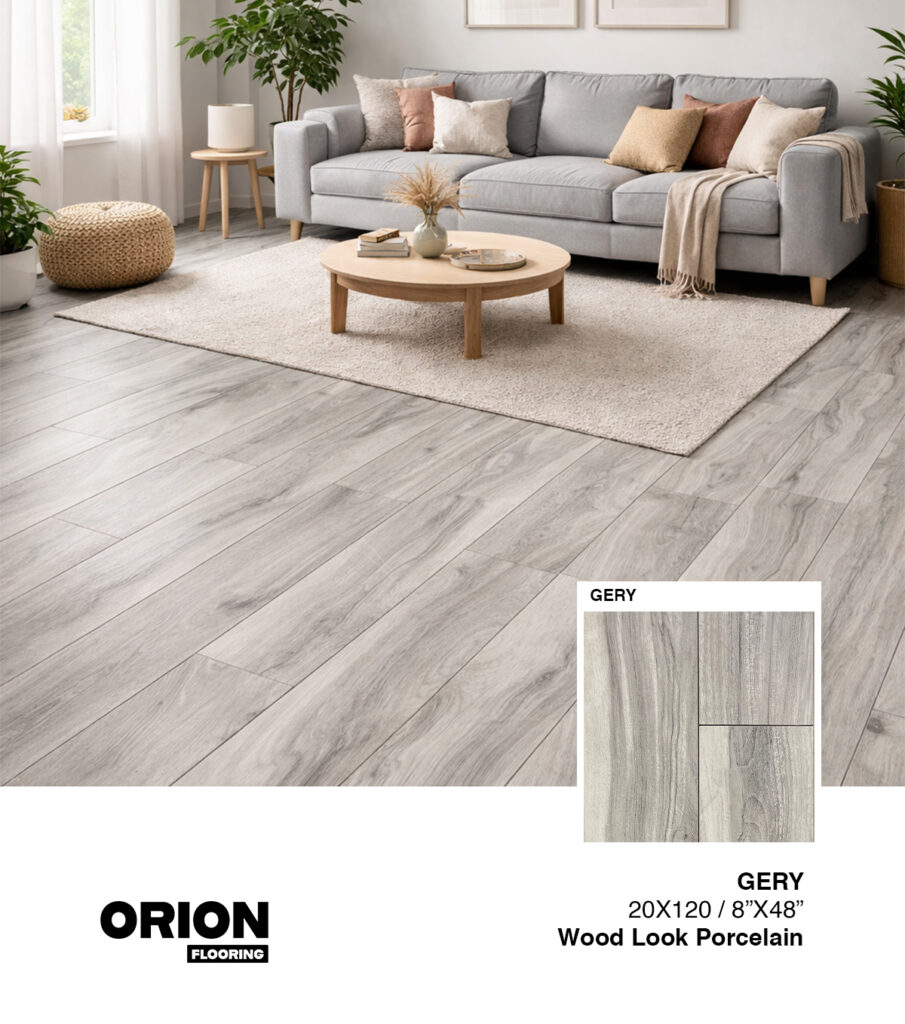 Shop Gery wood look porcelain tile flooring. Waterproof, durable, and perfect for kitchen, bathroom, and living room spaces.