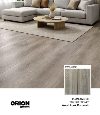 Shop Ikon Amber wood look porcelain tile flooring. Waterproof, durable, and perfect for kitchen, bathroom, and living room spaces