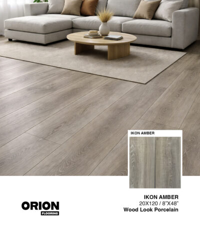 Shop Ikon Amber wood look porcelain tile flooring. Waterproof, durable, and perfect for kitchen, bathroom, and living room spaces