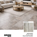 Shop KM Blanco wood look porcelain tile flooring. Waterproof, durable, and perfect for kitchen, bathroom, and living room spaces.