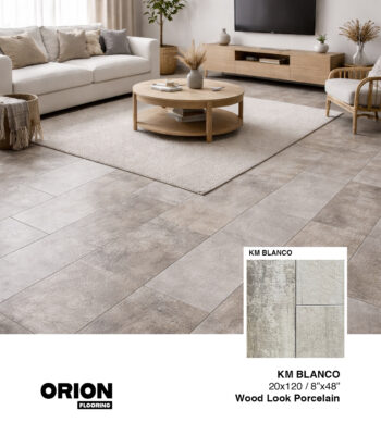 Shop KM Blanco wood look porcelain tile flooring. Waterproof, durable, and perfect for kitchen, bathroom, and living room spaces.