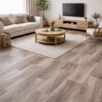 Shop Mukali Taupe wood look porcelain tile flooring. Waterproof, durable, and perfect for kitchen, bathroom, and living room spaces.