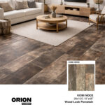 Shop Komi Noce wood look porcelain tile flooring. Waterproof, durable, and perfect for kitchen, bathroom, and living room spaces.