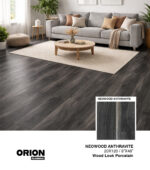 Neowood Anthracite wood look porcelain tile offers a deep charcoal wood style with waterproof, durable performance.