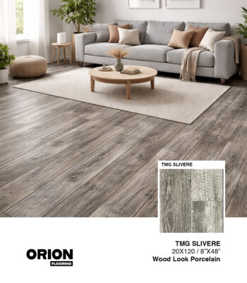 TMG Slivere wood look porcelain tile offers a modern silver-gray wood style with waterproof, durable performance.