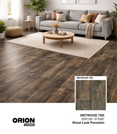 Wetwood Tek wood look porcelain tile delivers a modern wood style with waterproof, durable performance for any space.