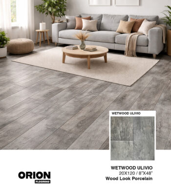 Wetwood Ulivio wood look porcelain tile offers a natural olive wood style with waterproof, durable performance for any space.