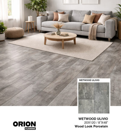Wetwood Ulivio wood look porcelain tile offers a natural olive wood style with waterproof, durable performance for any space.