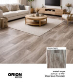 Shop Mukali Taupe wood look porcelain tile flooring. Waterproof, durable, and perfect for kitchen, bathroom, and living room spaces.