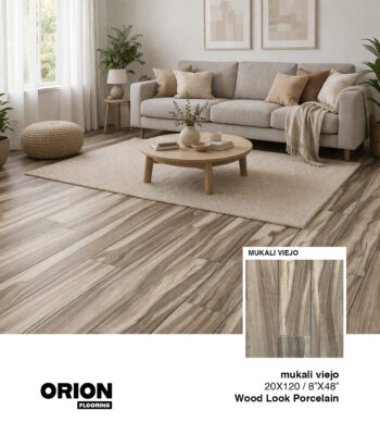 Shop Mukali Viejo wood look porcelain tile flooring. Waterproof, durable, and perfect for kitchen, bathroom, and living room spaces.